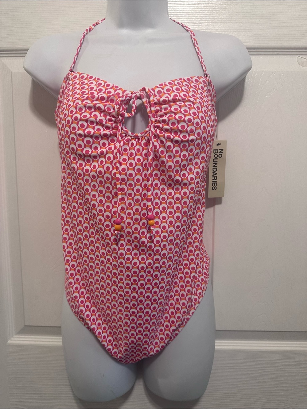 No Boundaries Pink and White Pattern Girls' One-Piece Swimsuit
